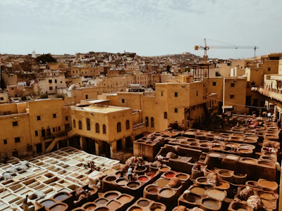 The Chouara tannery’s stone dye pits, seen from a terrace above the Fes medina