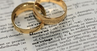 two gold-colored rings on paper