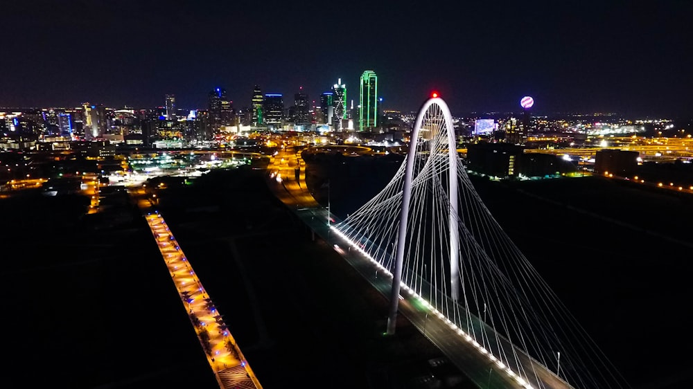 aerial photography of steel bridge during nighttime