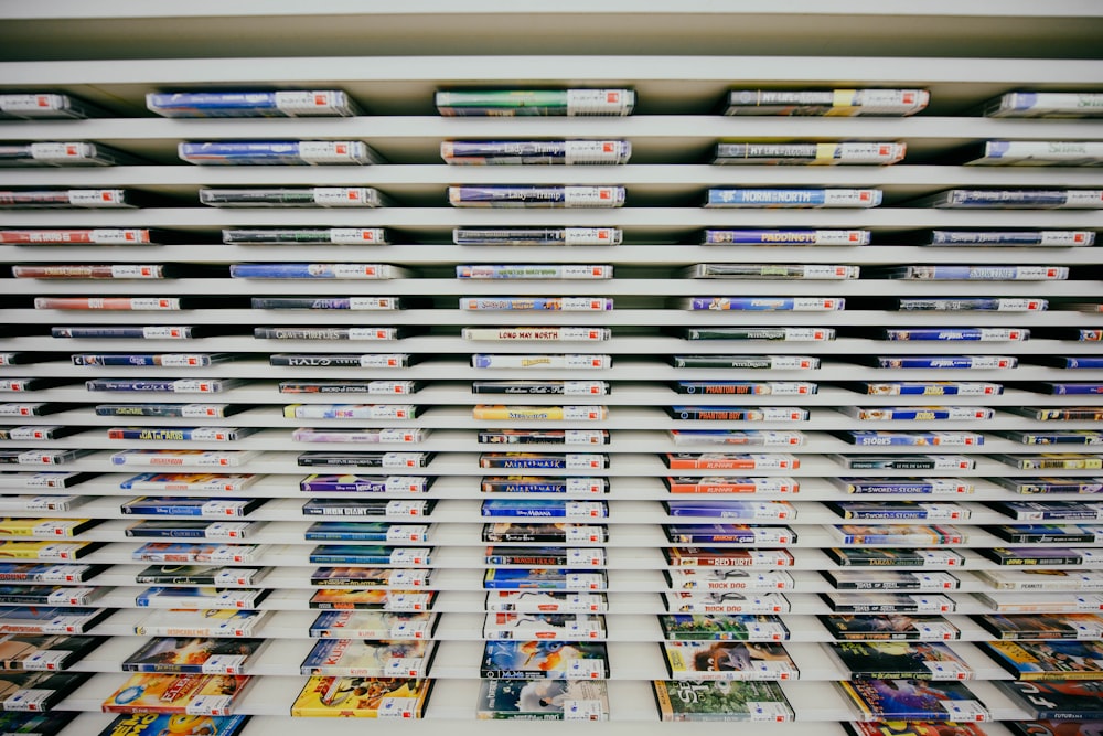 game case collection on shelf