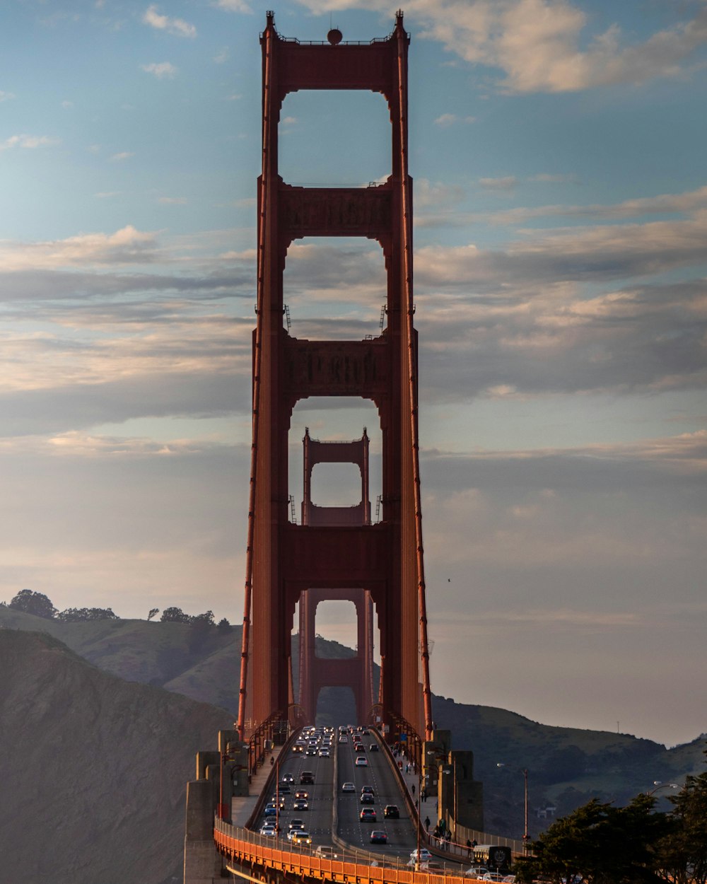 row of vehicles on bridge