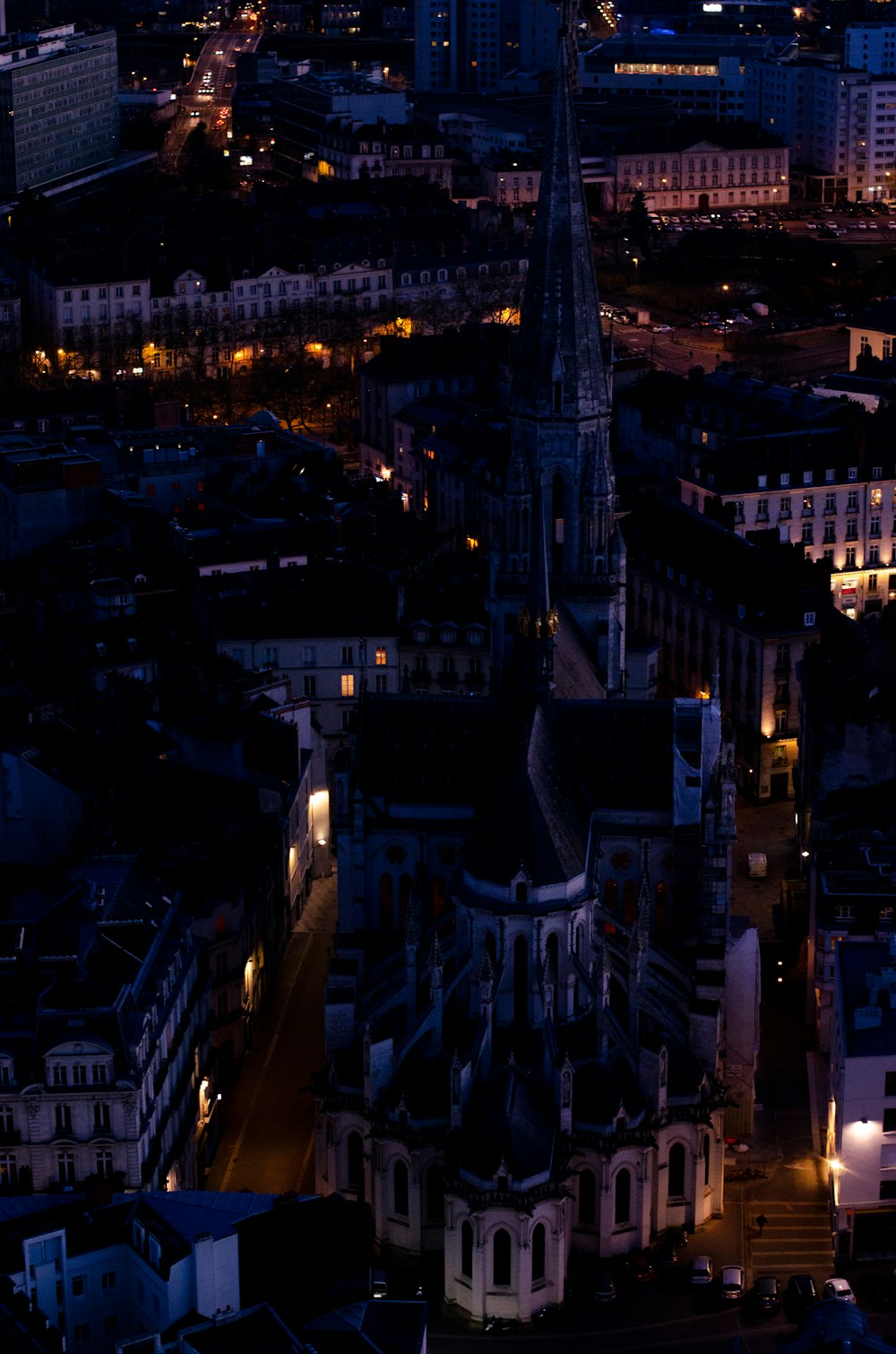 aerial photo of buildings during nighttime