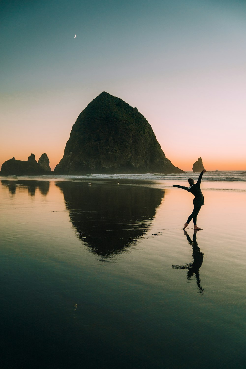 silhouette photography of woman in beach