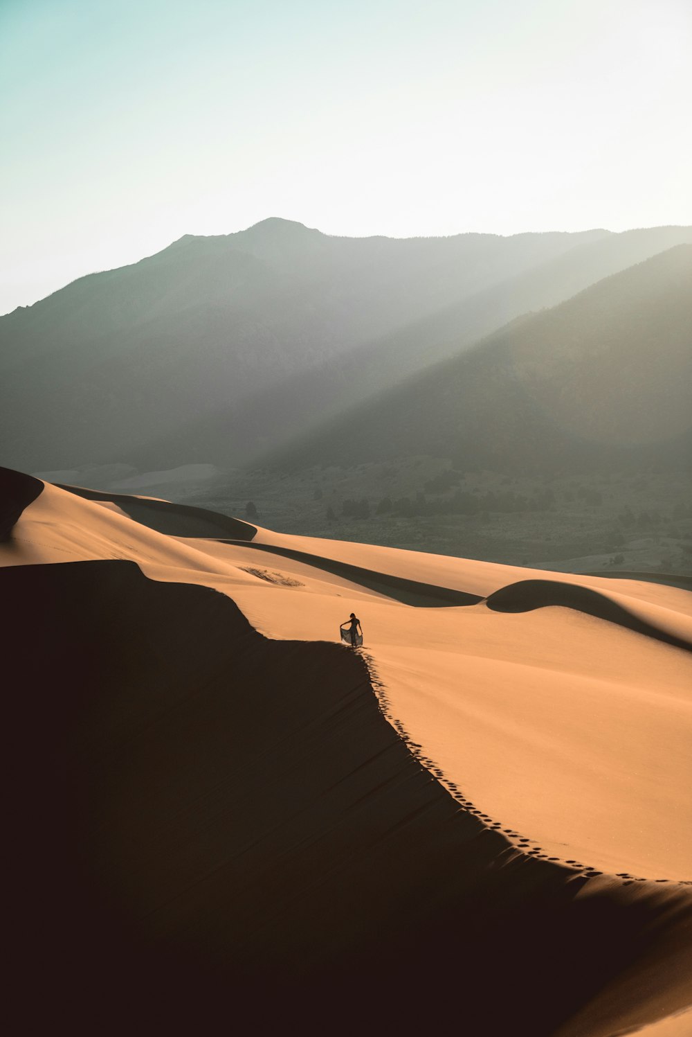 person walking on desert