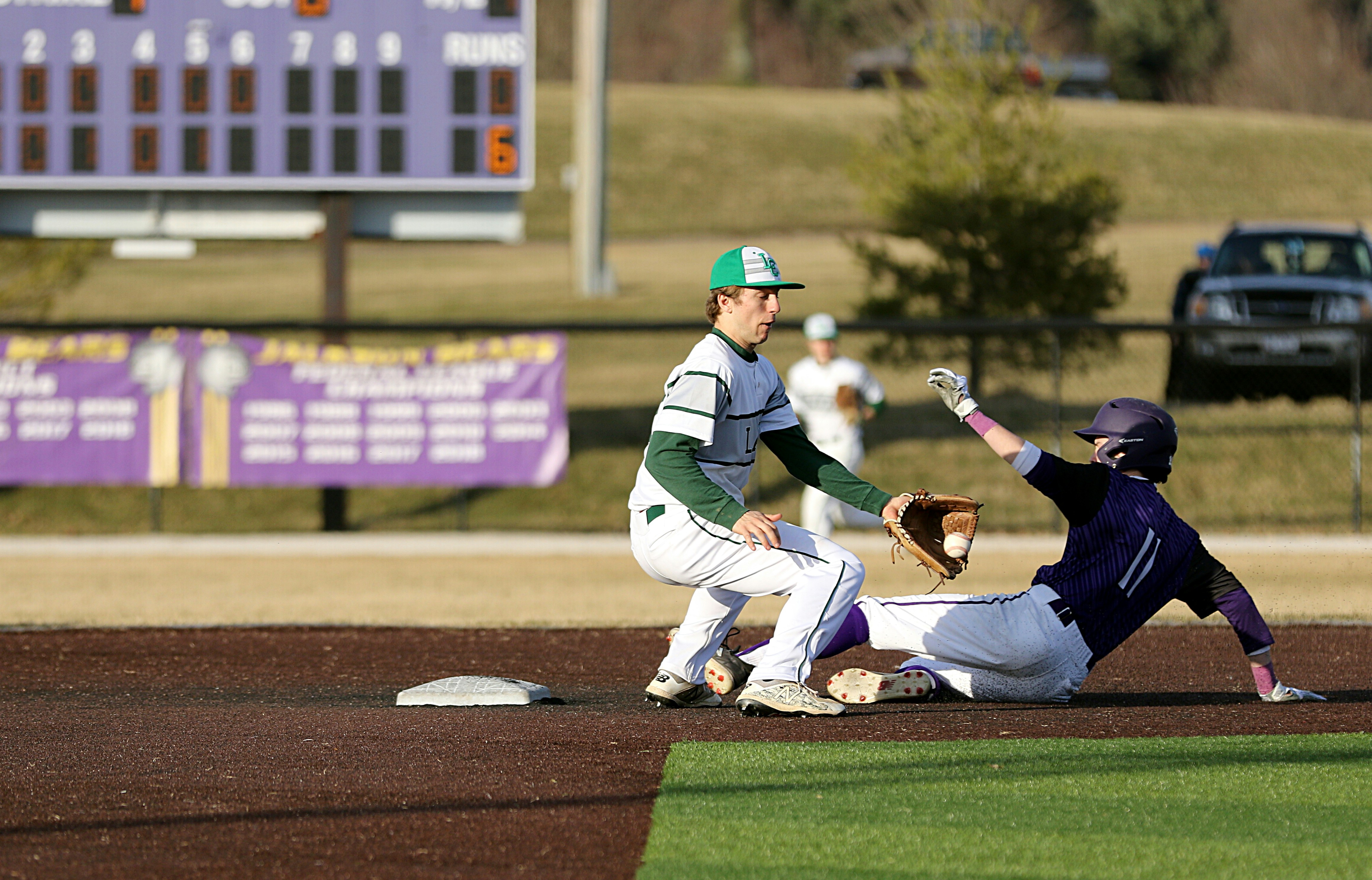 The base runner was able to beat the throw from the catcher and stole second base.