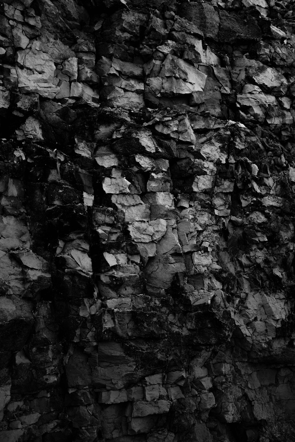 a black and white photo of a rock wall