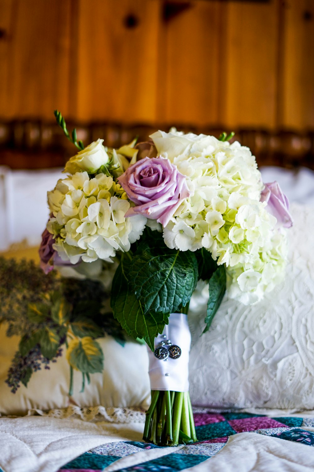 white and purple flower bouquet