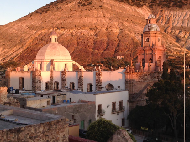 Sunset view over the historic center of a Guanajuato municipality with colonial architecture