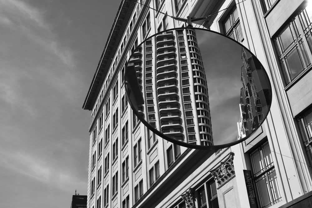 grayscale photography of high-rise building