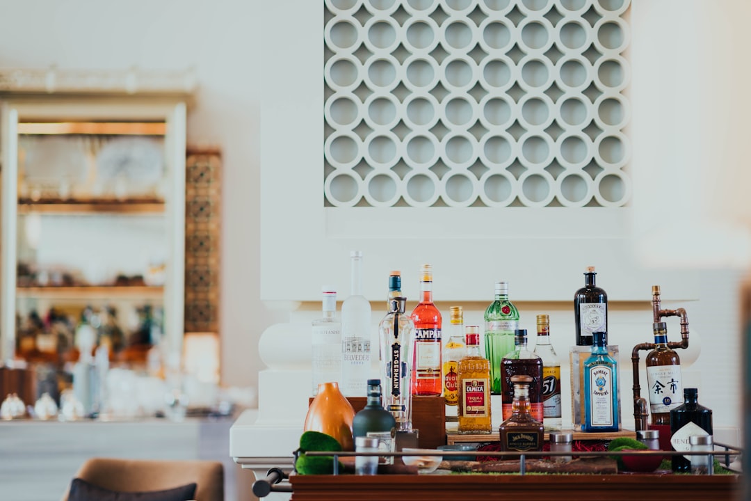 glass bottles on table