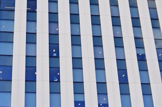 architectural photography of white and blue building