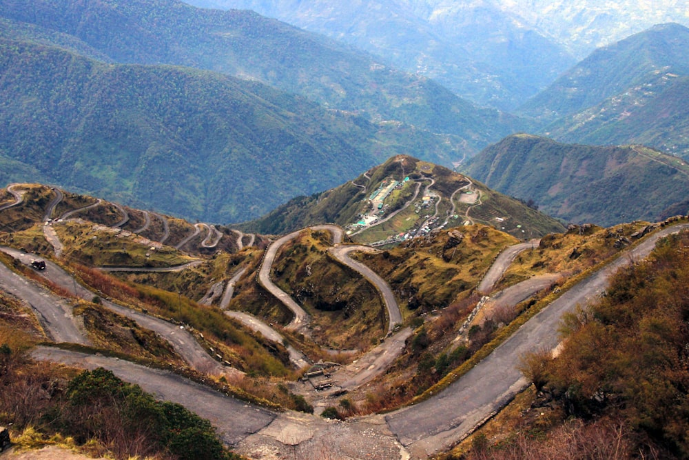 bird'-eye view photography of roads on hil