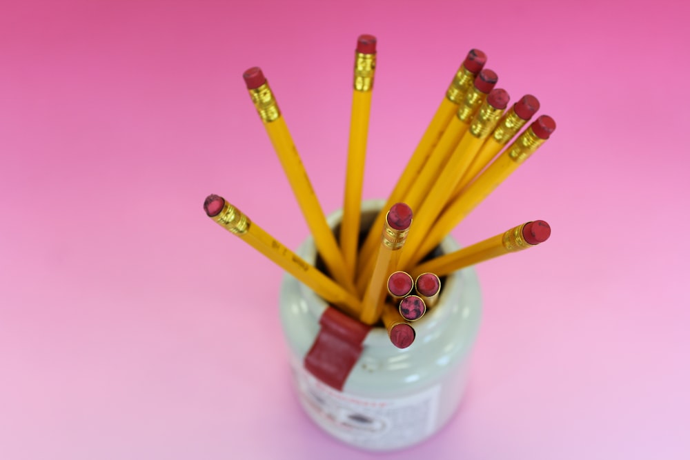 assorted pencil in white container