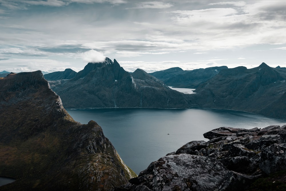 calmo specchio d'acqua vicino alla montagna