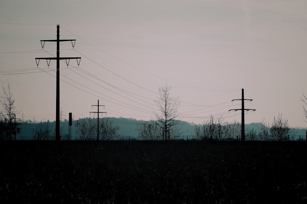 silhouette photo of transmission post