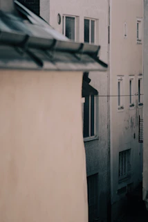 A narrow alley between two buildings, the light filtering down creating a calm, contemplative atmosphere.