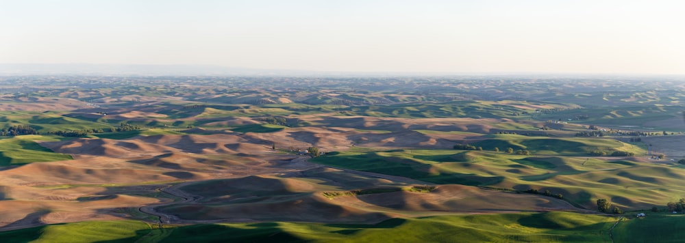 aerial view of green and brown field