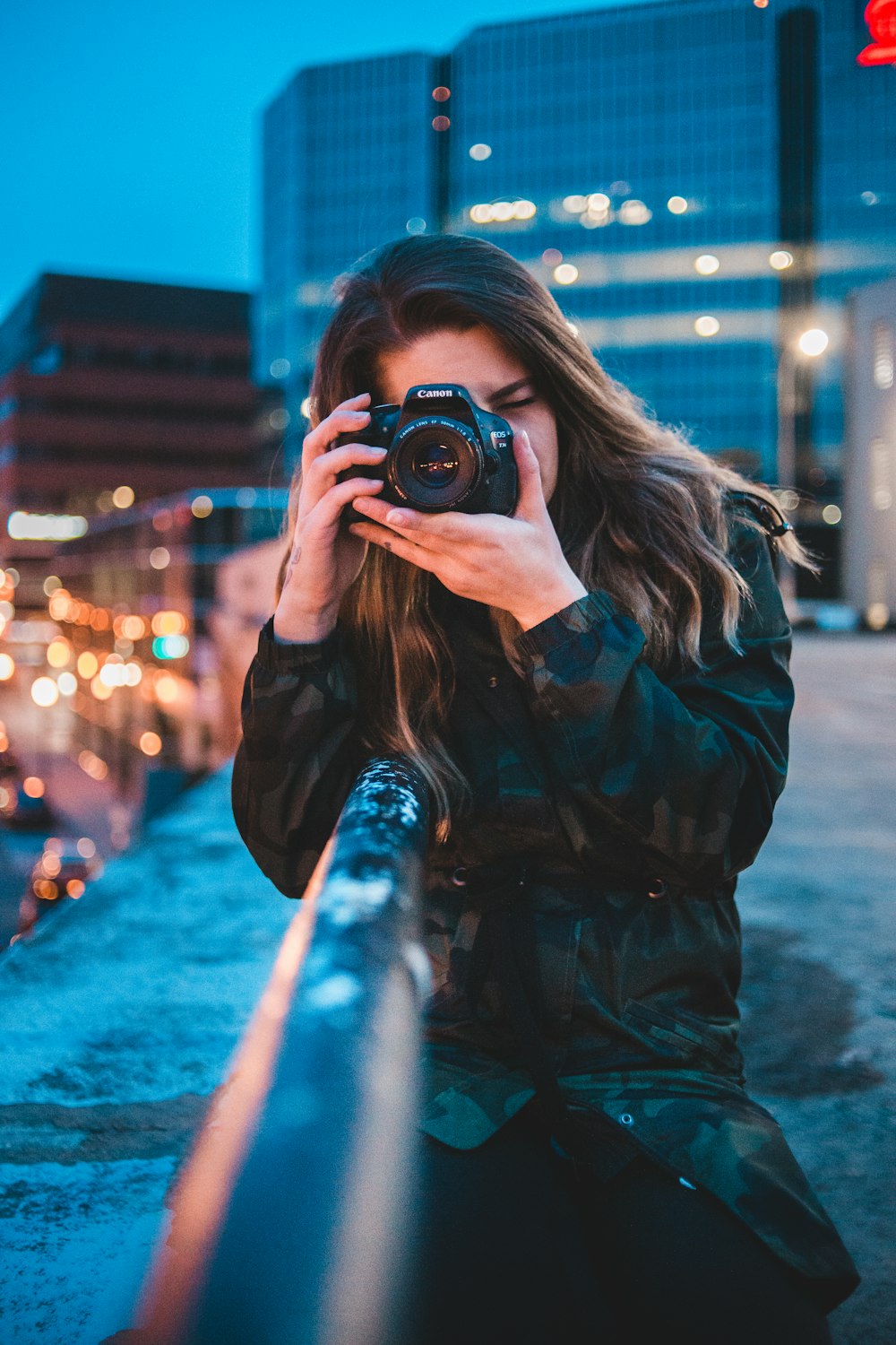 woman using camera