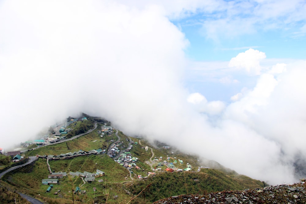 a view of a mountain with a road going up the side of it