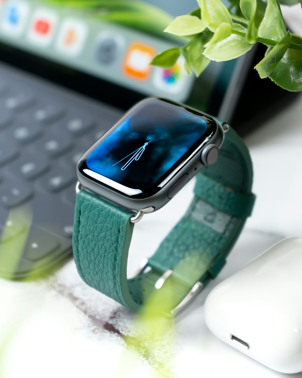 Apple Watch with green band