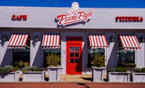 white and red Pizza Papi house with closed door