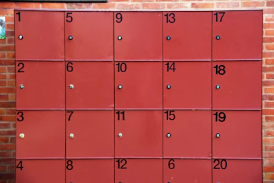 red 1 to 20 numbered lockers