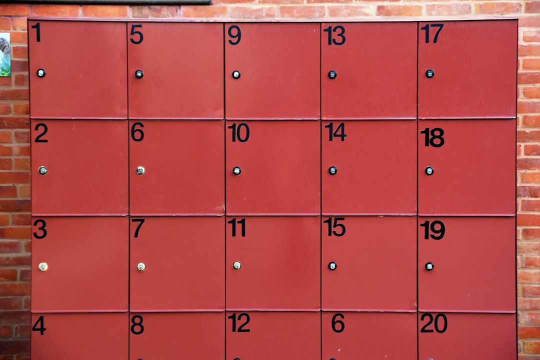 red 1 to 20 numbered lockers