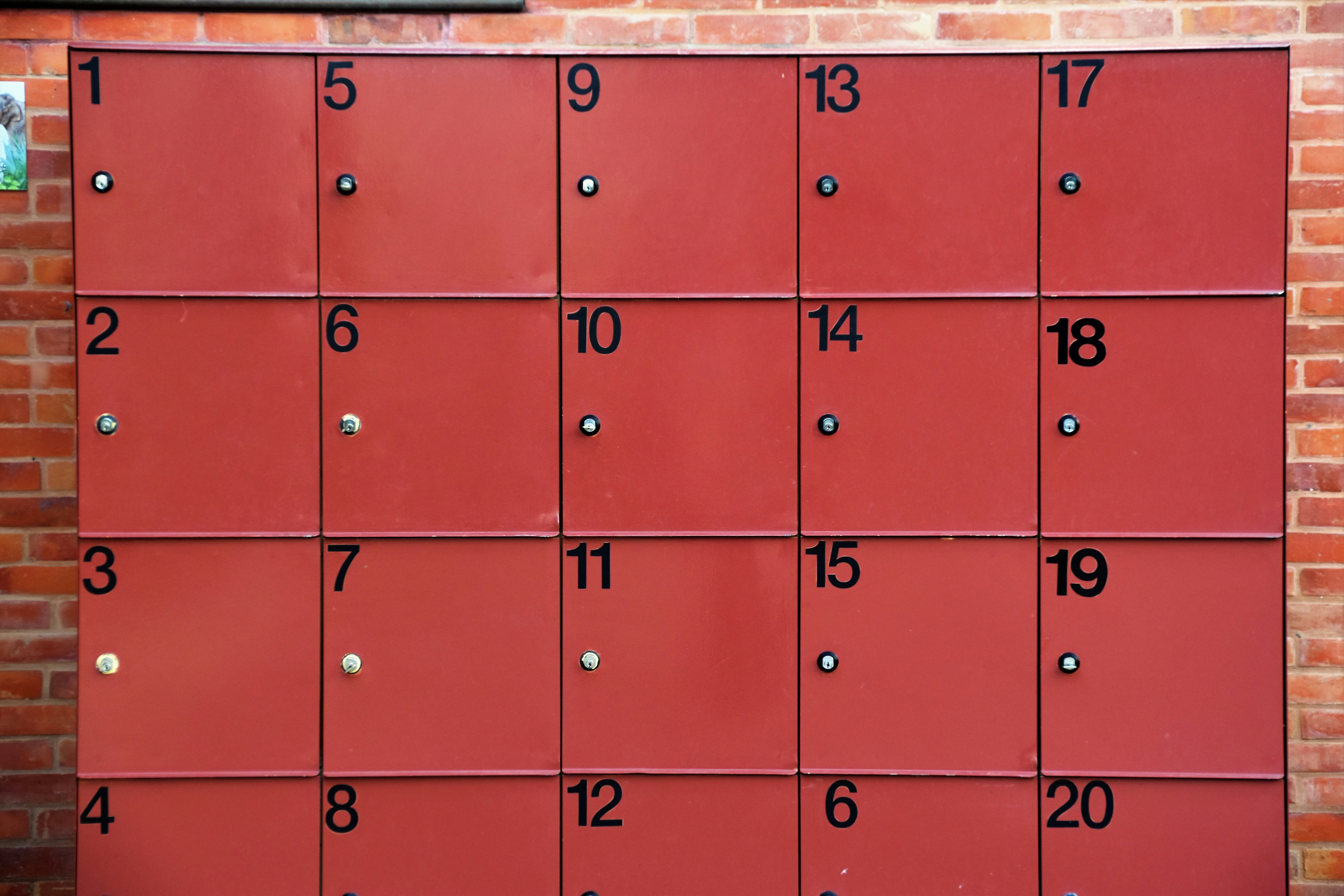 red 1 to 20 numbered lockers