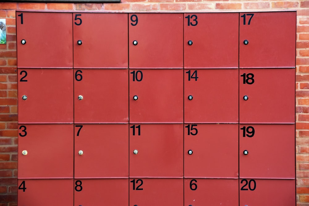 red 1 to 20 numbered lockers
