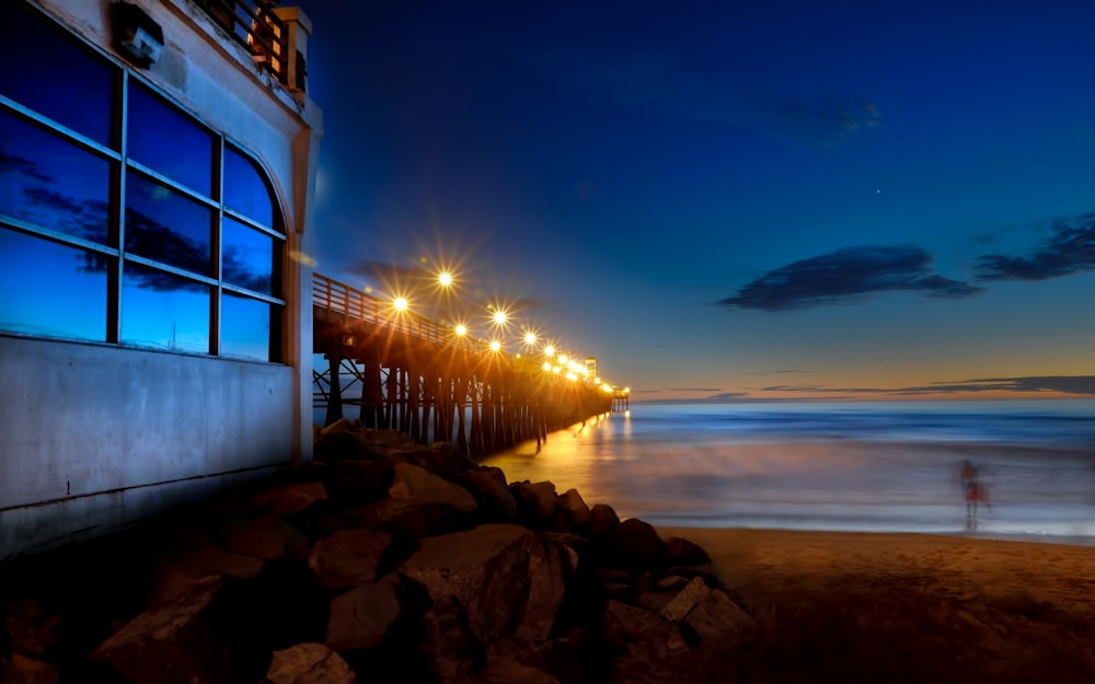 silhouette of wooden dock