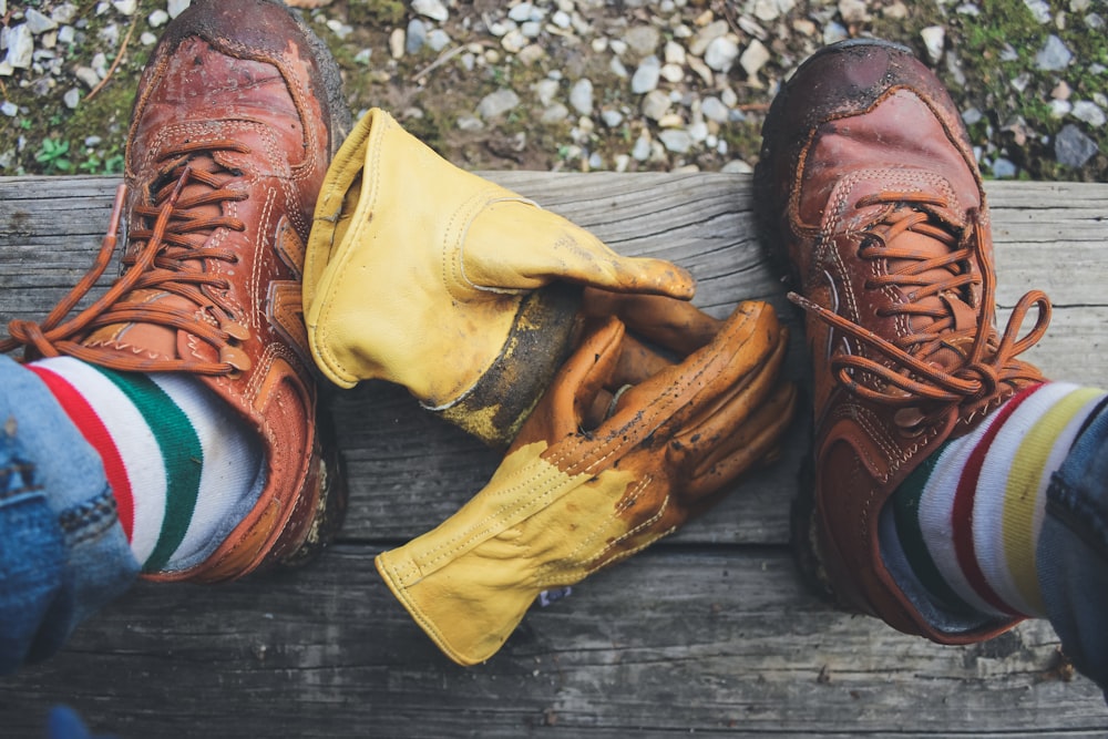 pair of yellow gloves