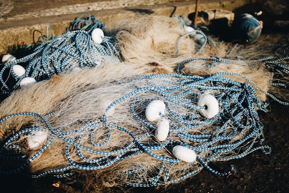 white and brown fish net