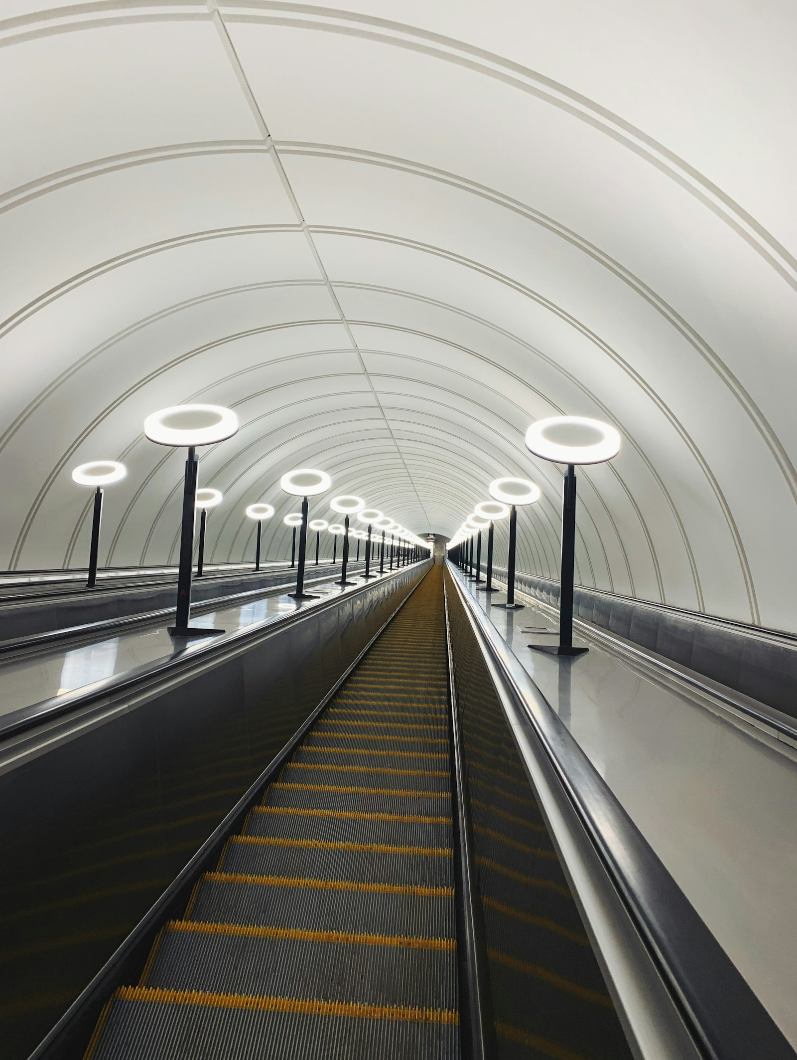 Apple iPhone XR sample photo. Gray escalator photography