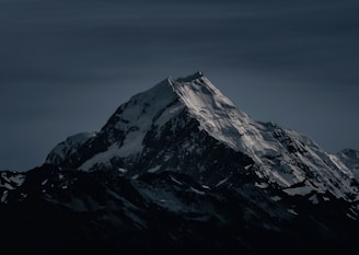 snow covered mountain during nighttime