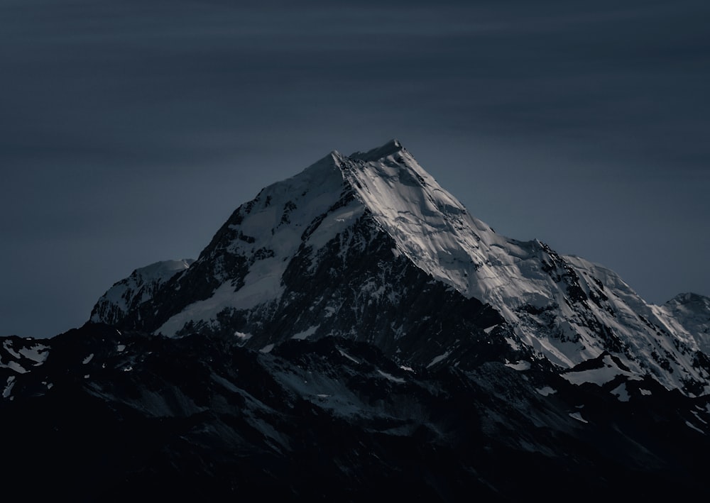 snow covered mountain during nighttime