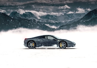 gray coupe on snow