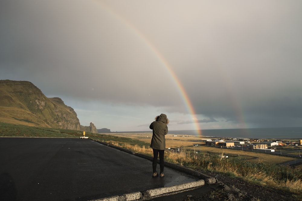 person standing near town