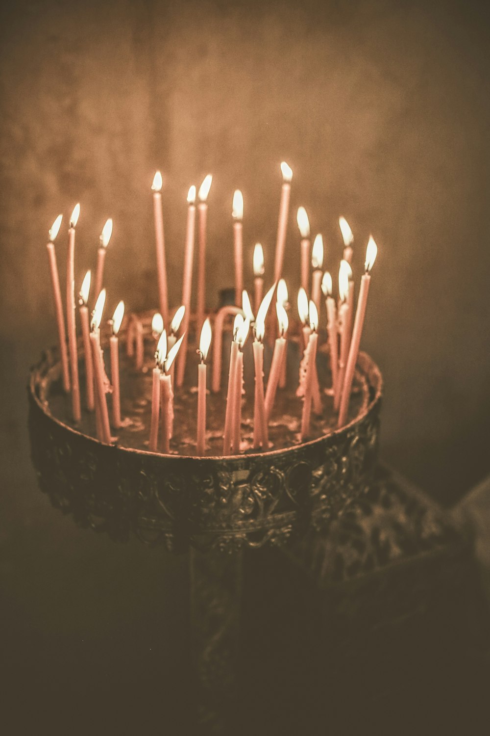 pink candles on the tray