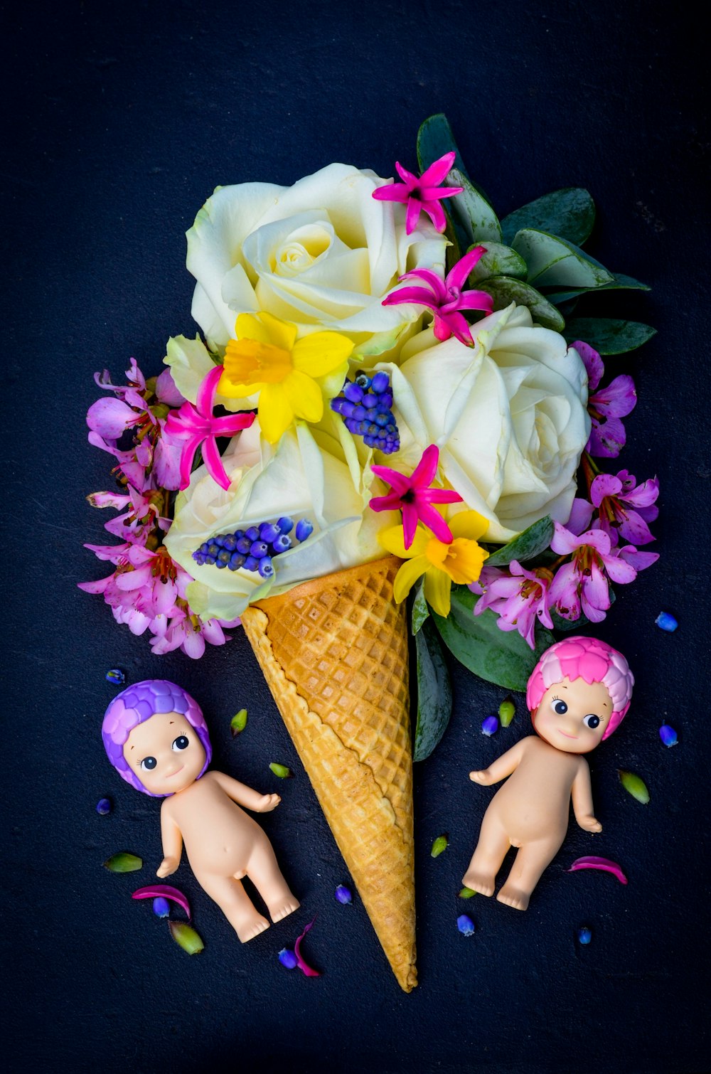 brown ice cream cone with flowers