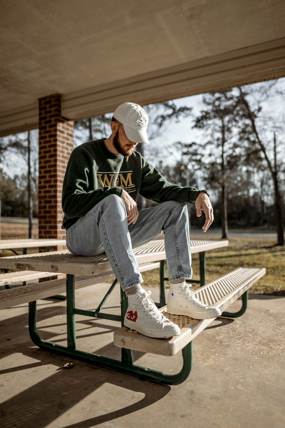 man sitting on table