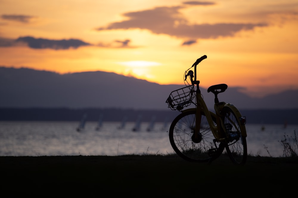 black city bike near sea