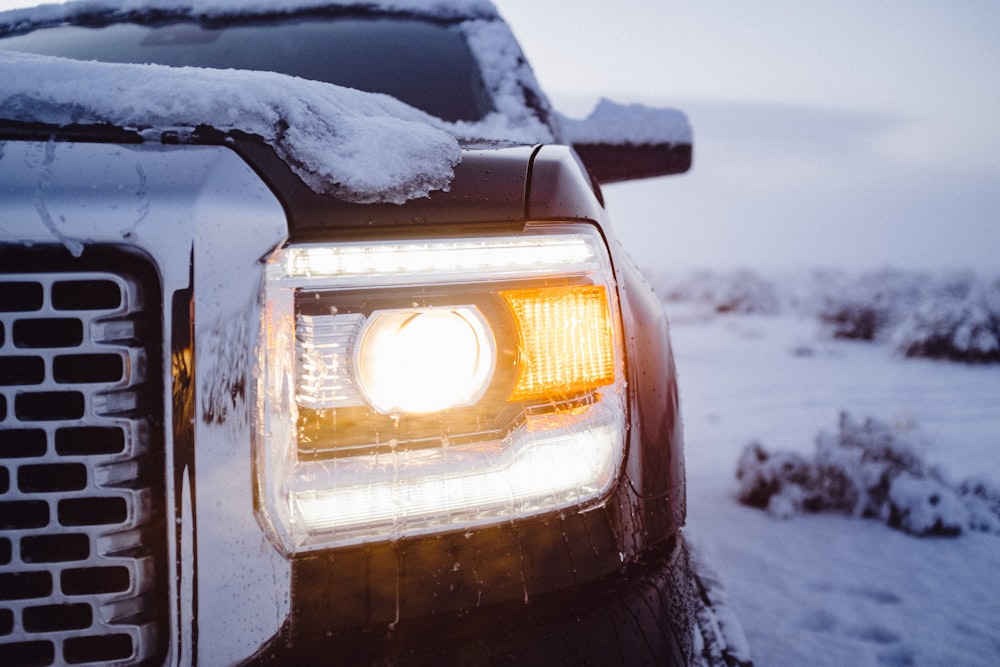 turned-on vehicle headlight