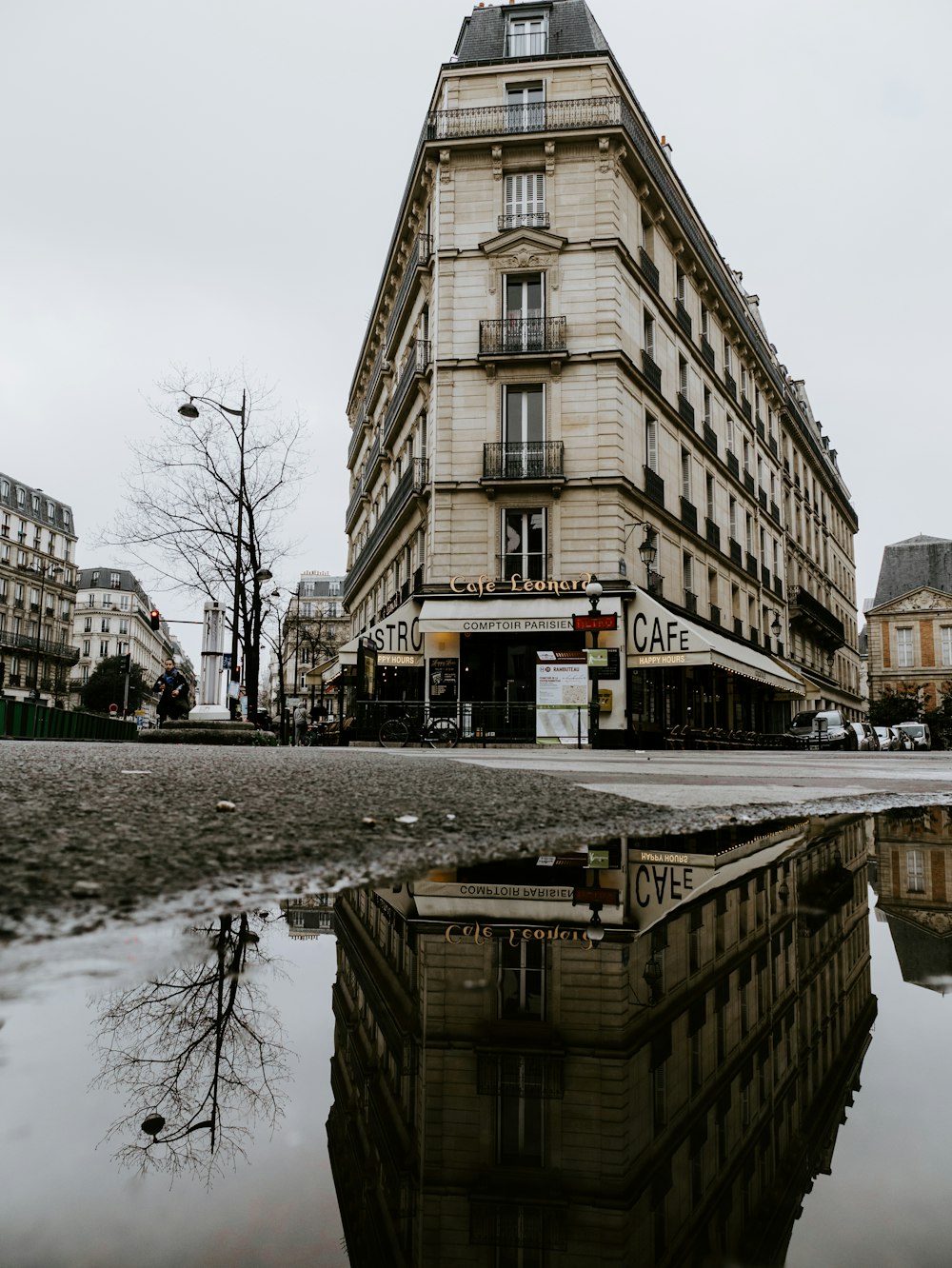 clear water puddle on street