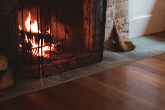 fireplace on fire