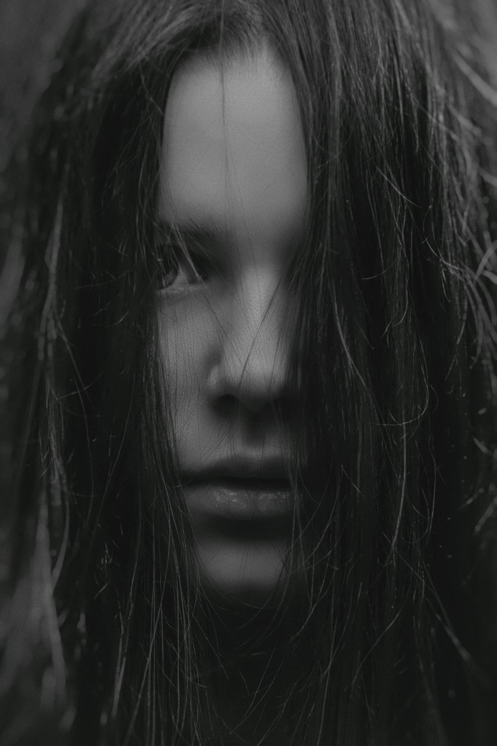 grayscale photography of woman face