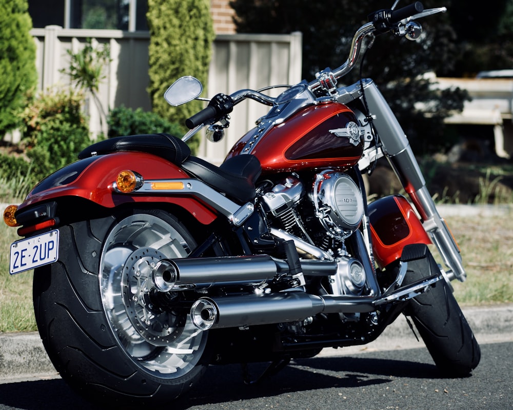 red chopper bike on road