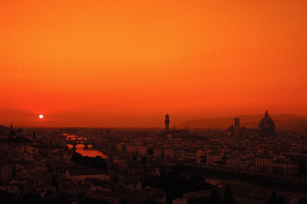 city with high-rise buildings during sunset