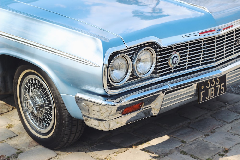 close view of blue Chevrolet car