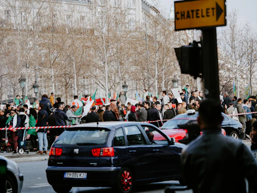 A peaceful crowd gathering at Place de la République, ready to march.
