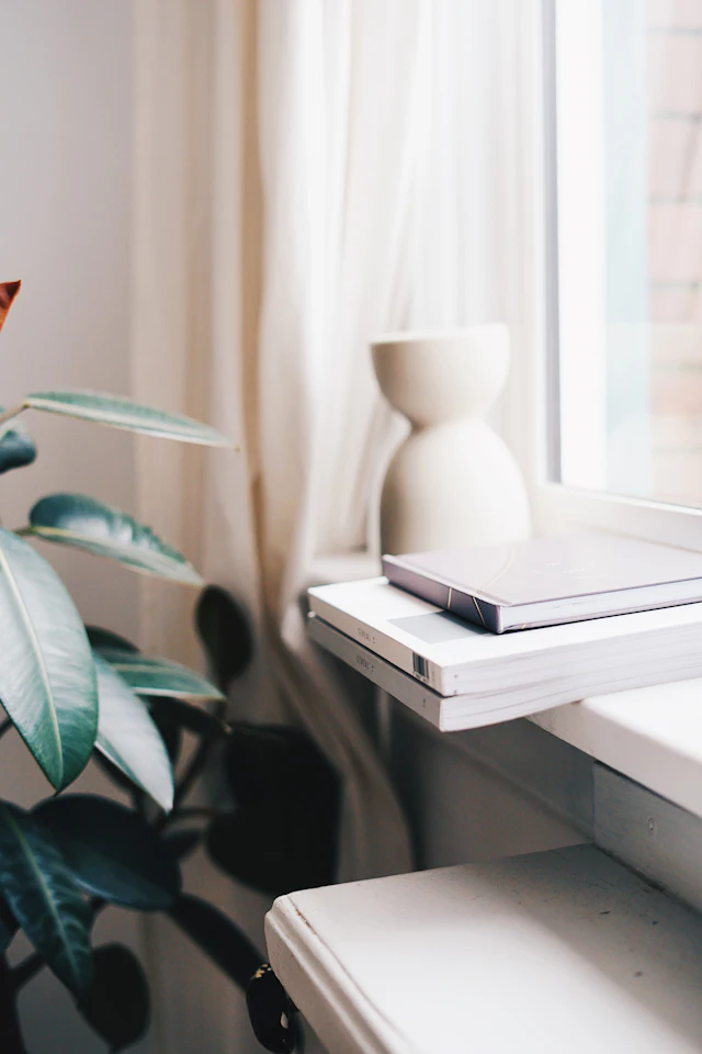 Carpetas y libros organizados sobre un escritorio